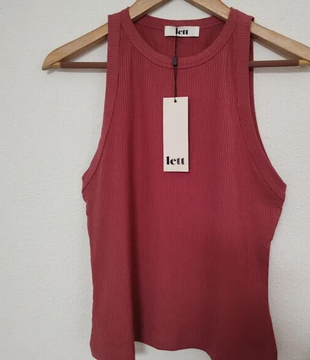 Lett Ventura High Neck Ribbed Tank Top Terracotta Mauve Women's Size Small